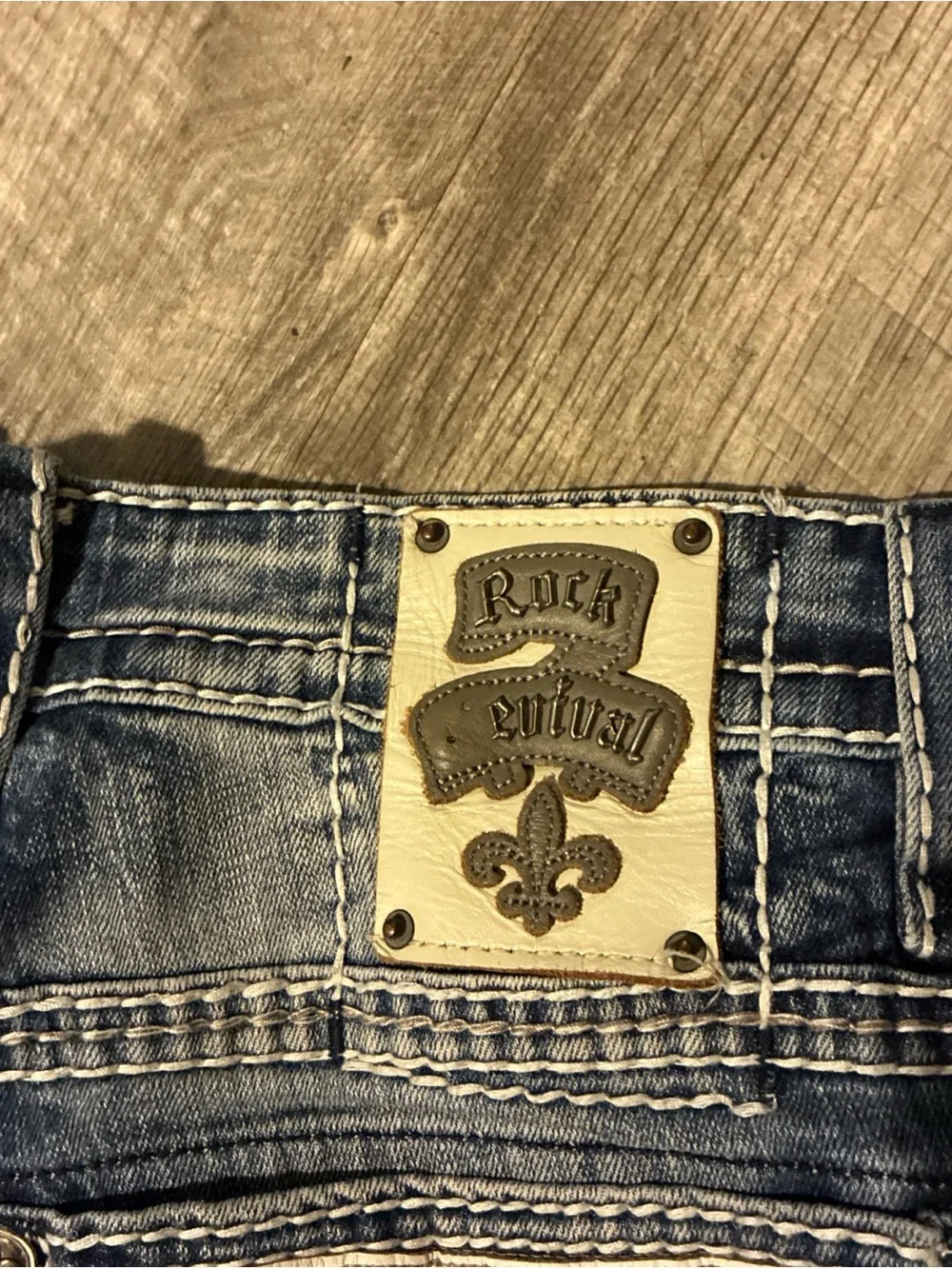 Vintage Rock Revival Jeans Men’s  Blue Cotton Straight Distressed Flap SZ 42